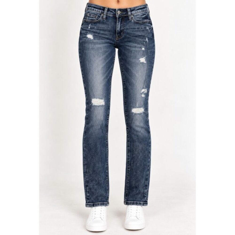 Vervet Amber Jeans Womens 28 Distressed Dark Wash Straight Leg Denim NWT